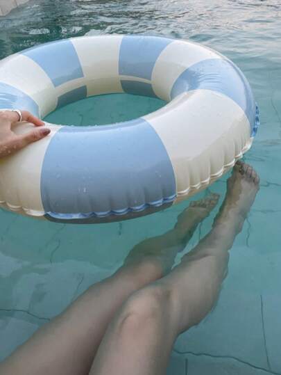 New Design Blue Swimmming Ring With Handles, White And Blue Inflatable Swimming Float For Summer, Beach Essentials, Beach Accessories, Pool Float