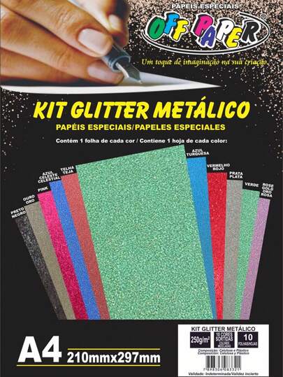 Kit Papel Glitter Metálico 10 folhas 250g