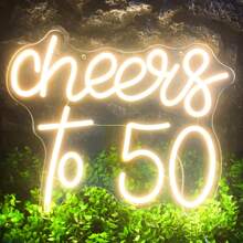 Insegna al neon "Buon 50° Compleanno" | Insegne al neon per 50° compleanno per decorazione da parete, luce al neon a LED bianco caldo, insegna a lettere, luce al neon per camera da letto, bar, compleanno, matrimonio, decorazione festa, compatibile USB con laptop