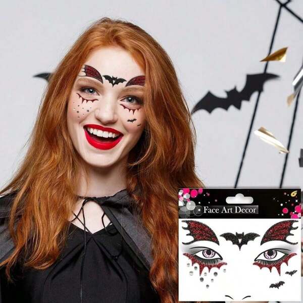 Halloween Vampir Gesichts Aufkleber, Fledermaus Aufkleber fürs Gesicht, Gesichtsdrucke, Gesichtsaufkleber, glitzernde Weihnachten Halloween Gesichtsaufkleber, geeignet für Rollenspiel Kostüme, Verkleidung als Vampire, toll für Halloween Liebhaber, Gruselliebhaber, Humor Liebhaber und Freunde, Halloween Spaß, Vampir Themen Dekorationen und humorvolle Gesichtsaufkleber für skurrile Ausdrücke, Halloween Kostümierung, Steigerung der Halloween Stimmung