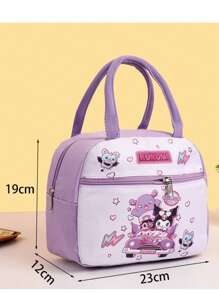 Sanrio Borsa termica per il pranzo con personaggio cartoni animati Kuromi - Borsa isolante impermeabile in tela con simpatico design kawaii, perfetta come borsa da viaggio per donne e ragazze, in cucina, come regalo di Natale o per il ritorno a scuola