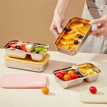 1pc 600/700ML Multifunctional 304 Stainless Steel Lunch Box With Lid, Portable Bento Box With Compartments, Sealed Leak Proof Lunch Containers, Cold And Heat-Resistant Fruit Salad Food Storage Container, Kitchen Refrigerator Fresh-Keeping Box, Suitable For Student And Adult Use In Home, School, Dorm, Office, Outdoor Camping, Picnic, Travel, Back To School - Multicolor - View 5