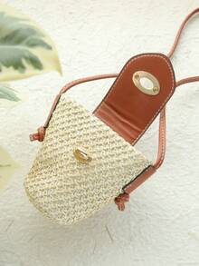 1 件定制首字母迷你草编包个性化金色字母草编夏季女士小钱包定制斜挎耳机包可爱迷你沙滩包适合日常巡航旅行度假必需品手工礼物