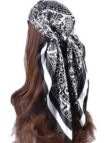 35 Inches Silk Head Scarf-Satin Hair Scarves Silk Bandana Scarf Headscarf For Women's Fashion Scarveshalloween - 黑大腰果 - 查看 9
