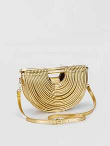 European & American Style Banquet Clutch, Ladies' Handheld Bag, Half-Circle Metallic Retro Ruffle Shell Shape Elegant Luxury Party Wedding Bride Handbag - Gold - View 5