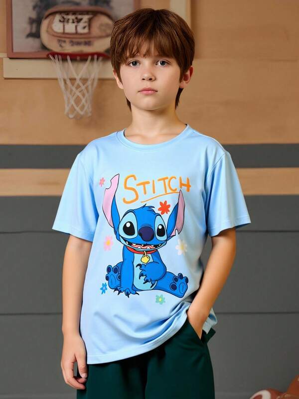 Disney Stitch Printed T-Shirt | Stitch Clothing | Boys And Girls Short Sleeve Top