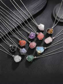 Colar com moldura de cristal prateado, moldura de cristal vazia, metal a granel, gaiola de pedra de aço inoxidável, corrente de pedra preciosa ajustável e intercambiável para fabricação de joias, colar faça você mesmo
