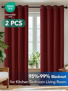 2 Panels Blackout Curtains, Thermal Insulated, Noise Reducing, Grommet Top Window Drapes For Bedroom, Living Room, Nursery, Machine Washable