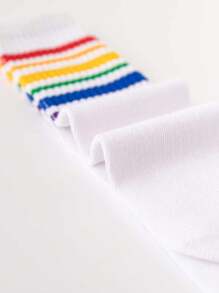 1/2 par de medias muslo alto de mujer con estampado arcoíris blanco y negro LGBTQ