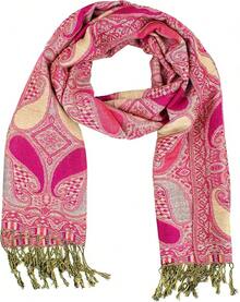 Paisley Pashmina Scarf For Women PASKMLNA - A18-24 Hotpink-beige - View 2