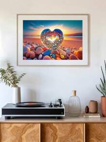 1/5pcs,Large Modern Canvas Art Painting,Dream Beach Love Stone Wall Art With Frame,Valentine's Day Posters,Love,For Bedroom Living Room,Bathroom,Gym,Yoga Studio Decoration,Home Decor,