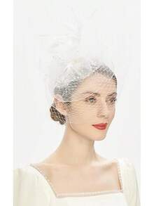 Derby Fascinators Women High Tea Party Hat Wedding Cocktail Flower Headware With Mesh And Feathers - A-white - View 2