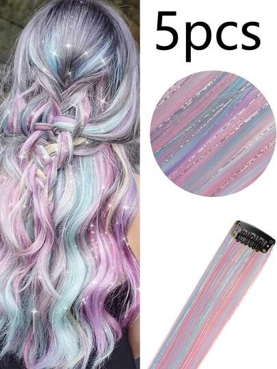 5pcs Invisible Clip One-Piece Wig Piece For Girl, Ear Dye Long Straight Hair, Laser Wire, Seamless Hair Extension Piece, Long-Lasting And Natural