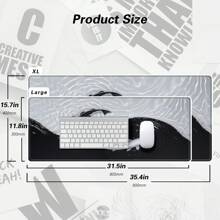 BHJLAXR Stilvolle Gaming Mausunterlage | Koi Fisch & Tai Chi Design, rutschfeste Gummibasis, präzise bestickte Kanten - Schwarz-Weiße Schreibtischunterlage für Büro und Gaming Nutzung