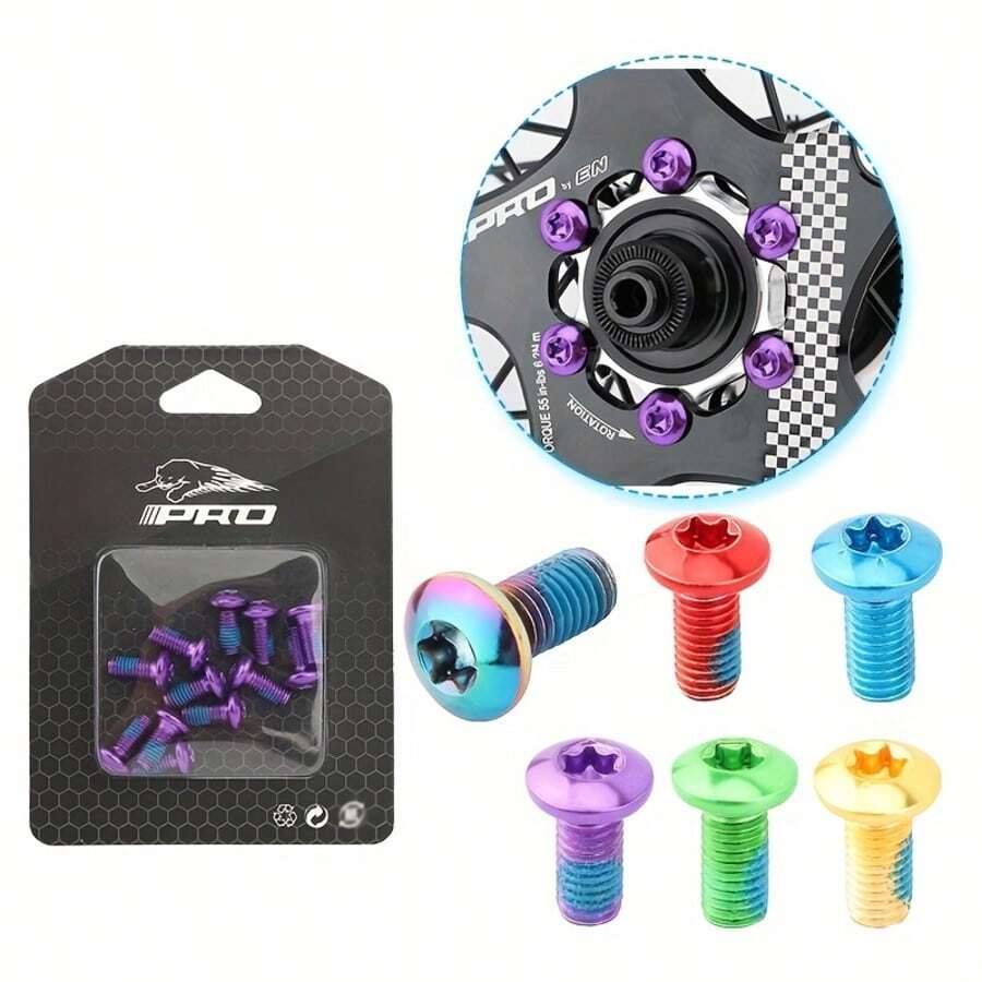 12 piezas Pernos de rotor de disco de bicicleta de montaña de colores, tornillos de rotor de freno de disco de acero de aleación, conjunto de tornillos T25 para pastillas de freno de disco