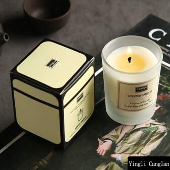 1 Box/Cup With Lavender Fragrance Glass Candle, Black & White, Evaporating Aroma, Simple Home Decor, Suitable For Various Holidays And Events
