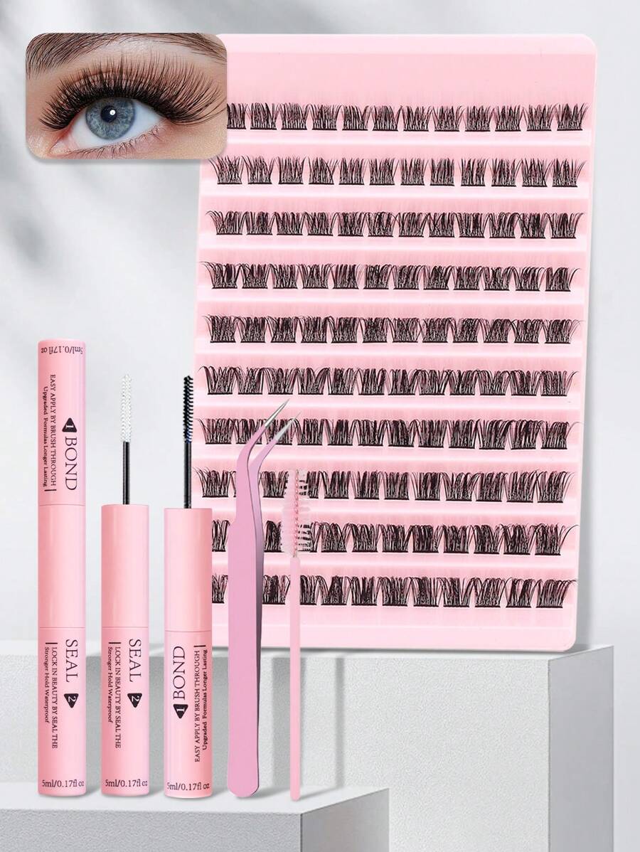 120 Peças Cílios Postiços Enrolados, Grossos, Macios e Leves, Rolo C 10-16mm Comprimento Misto, Conjunto de Cluster de Cílios com Adesivo de Extensão de Cílios, Pinça para Cílios, Pincel para Cílios, Ferramenta de Maquiagem Fina e Longa, Adequada para Todos os Tipos de Ocasiões, Seja Festa de Casamento ou Maquiagem Diária, Pode Ser Facilmente Manuseada