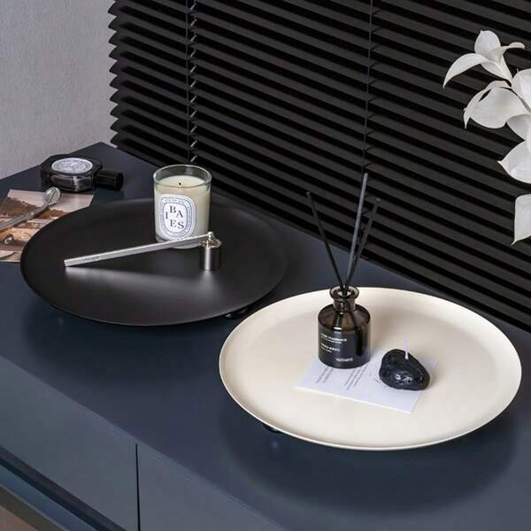 Bandeja redonda decorativa de estilo nórdico con patas de madera - Bandeja metálica multiuso para joyas, llaves, gafas, cosméticos y aromaterapia | Organizador de almacenamiento versátil para el dormitorio, la sala de estar, el baño, la entrada y la cocina - Perfecto para el hogar, la cafetería, las fiestas y las vacaciones - Naranja/Azul marino/Azul/Morado/Negro/Blanco