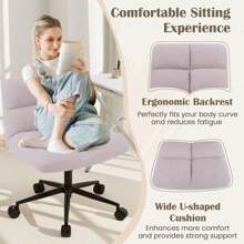 GOFLAME Modern Cross Legged Chair Upholstered Criss Cross Chair Desk-Grey - 灰色 - 查看 8