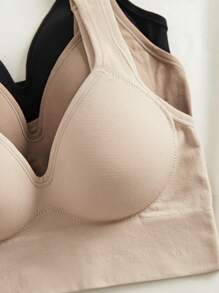 圣诞节3件套纯色女士固定杯简约优雅无痕无背内衣，无钢圈，宽肩垫，一体式罩杯，文胸，运动文胸，内衣 - 彩色 - 查看 4