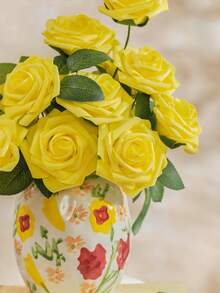 5/25 件带茎红色人造玫瑰，红玫瑰假花婚礼花束真实触感泡沫玫瑰仿花人造花茎适用于新娘 DIY 花束婚礼家庭派对装饰、母亲节礼物、秋季卧室装饰、南瓜装饰、秋季房间装饰、秋季家居装饰婚礼用品。 - 黃色 - 查看 8