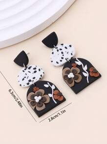 1 Pair Handmade Soft Clay 3D Realistic Floral Pendant Semi-Circle Earrings, Natural Pastoral Style, Suitable For Women, Vacation, Party, Gift