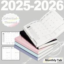 2025- 2026 English Planner, A5 Starry Sky Cover, With Annual /Monthly /Weekly/Daily Plan, 204 Sheets /408 Pages, Purple/Blue/Black/Pink/Gray, Suitable For Students Back To School And Office