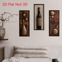 3 Pieces,2D Flat Creative Simulation Wooden Decoration, Modern Retro Style, Very Suitable For Bedroom, Living Room, Entrance Hall, Wall Background Decoration. Wall Decoration, Home Decoration - Multicolor - View 5