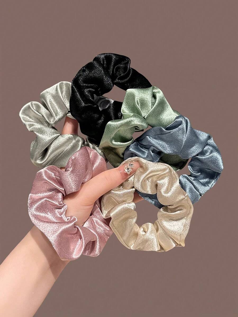 6 件缎面纯色发圈，10 厘米/3.94 英寸，优雅简约纯色弹性发圈，适合日常、休闲、派对、通勤、海滩、发型、化妆、时尚配饰、发饰、发饰、发圈