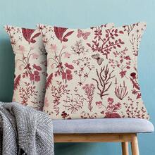 AEIOAE Spring Pillow Covers 18x18 Inch Set Of 2,Sage Wild Flower Plant Throw Pillows Case,Seasonal Floral Outdoor Decorative Square Linen Farmhouse Decor Cushion Covers For Home Sofa Bed Couch - Red - View 2