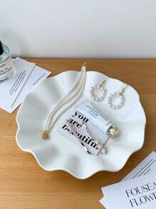 1pc/2pcs 8.07x7.48inch Ruffled Wave Ceramic Tray For Jewelry Storage And Home Decor, Suitable For Wedding Decoration, Bridal Background Props, Bouquets, Corsages, Wrist Flowers, Wedding Arches