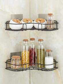 1pc No Drill Triangular Bathroom Shelf Rack, Wall Mounted Toilet Shower Vanity Organizer Rack