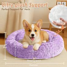 Calming Dog & Bed Small Dogs, Anti-Anxiety Donut Cuddler Cozy Soft Round Bed With Anti-Slip Bottom, Fluffy Faux Fur Plush Cushion Beds Small Medium Pets (20) - 紫色 - 查看 5