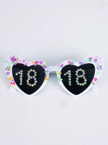 Perle Herz-förmige Geburtstagsgläser für Damen - 18., 21., 30., 40., 50. Geburtstag, Hochzeitsgeschenk Accessoire, Party Dekoration, Foto Accessoire, Mode Brille
