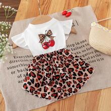 宠物连衣裙，带猫、狗、心形和豹纹荷叶边下摆和樱桃印花 - 白色 - 查看 4