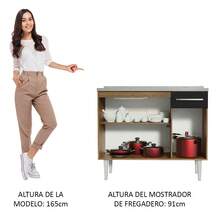 Mueble De Cocina 3 Puertas Y 1 Cajón 105cm Emilly Madesa Color Marrón y Negro - Marrón y Negro - Ver 5