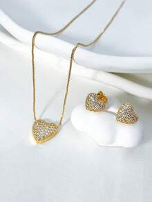 KIT Necklace + Heart Earring In Zirconia For Women, Delicate In 925 SILVER, 18K GOLD - Gold - View 1