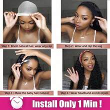 Deep Wave Headband Wigs Short Bob Glueless Put On And Go Wigs Jerry Curly Wigs For Women - 200% Density Deep Curly Headband Wig Full Machine Made Wig Natural Color For Daily Use Exercise Beginner Friendly - Natural Black - View 9
