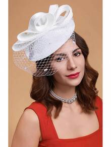 Derby Fascinators Women High Tea Party Hat Wedding Cocktail Flower Headware With Mesh And Feathers - Z-f0271-white - View 3