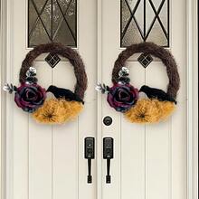 1 件万圣节枯萎玫瑰和乌鸦花环，人造植物藤蔓花环，派对装饰道具壁挂