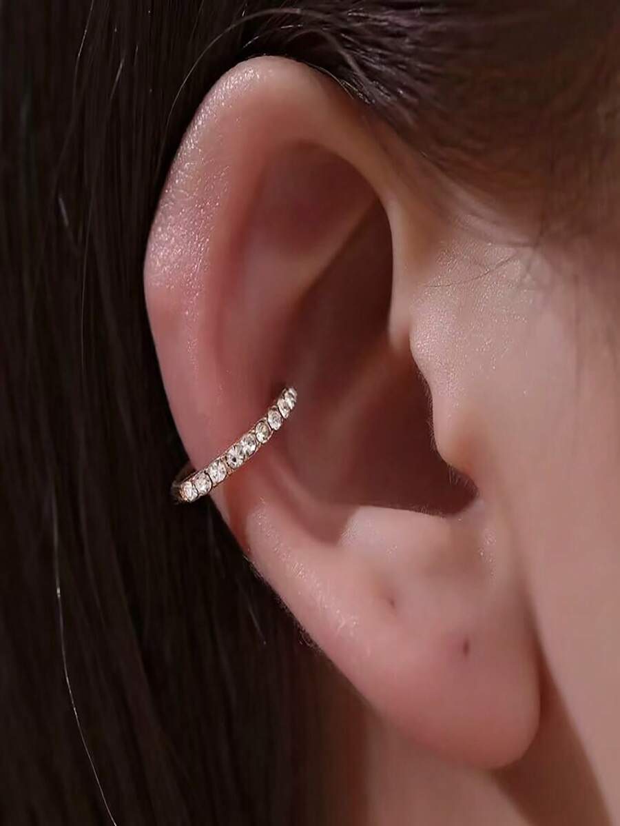 1pc Women Classic Rhinestone Decor Minimalist Clip-On Earring, Suitable For Everyday Wear
