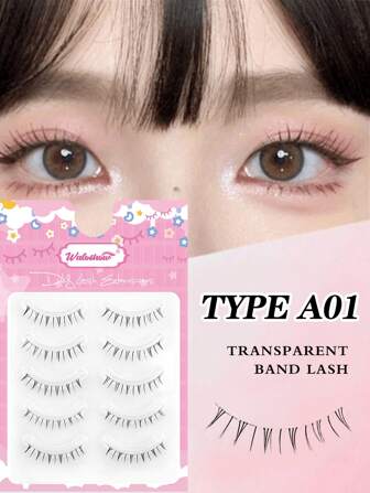 Waloshow Fairy 5对Air Lash新款A型假睫毛透明茎漫画假睫毛（包装随机发货）