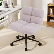 GOFLAME Modern Cross Legged Chair Upholstered Criss Cross Chair Desk-Grey - 灰色 - 查看 5