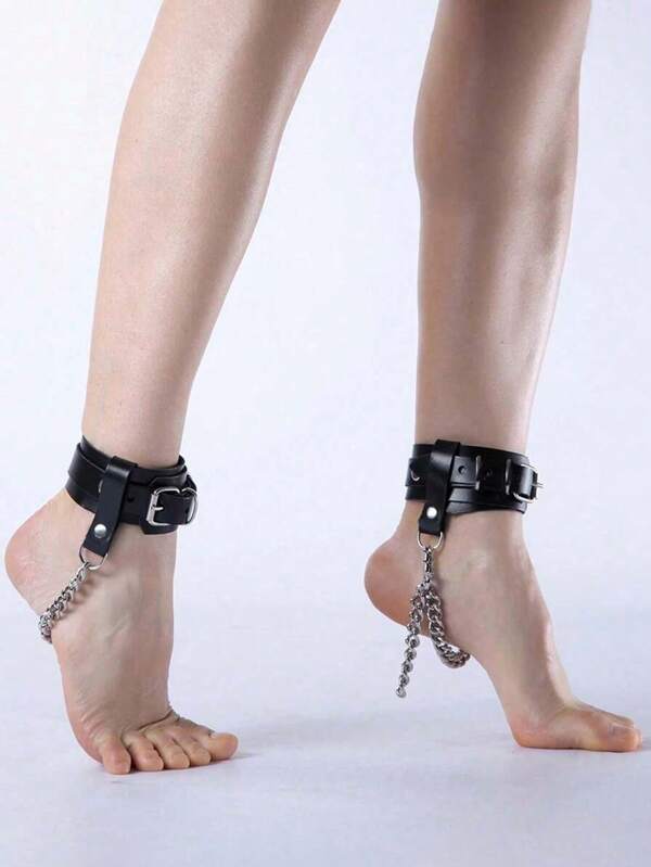 1 Set Women's Fashionable Adjustable Black Leather Leg Garter, Sexy Charm Leg Decor Belt, Daily Shoes Accessory, Holiday Party Outfit Decor