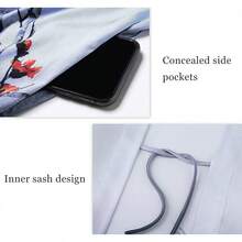 Women's Long Satin Silky Kimono Robe - Japanese Bathrobe Nightgown Loungewear Blouse - Plum - Gradient Gray - View 6