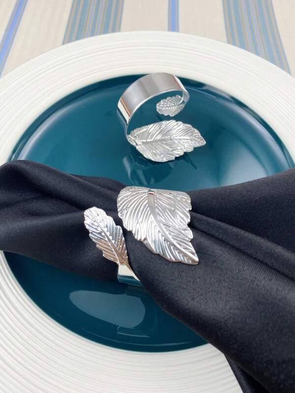1pc.6pcs,12pcs,High-Quality Napkin Rings,Exquisite Leaf Napkin Holder, Gold, Silver, Table Decorations, Handicrafts,Exquisite Leaf Napkin Rings, Wedding, Christmas, Mother's Day, Thanksgiving, Party, Table Decorations,