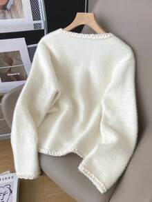 Casual Solid Color Lace Knit Cardigan With Pockets And Front Button Fastening. Fashionable And Elegant For Fall And Winter Season, Suitable For Daily Office Wear - White - View 2