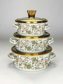 3pcs Enamel Coated Cookware Set: Milk Pot With Dual Handles, Enamel Bowl, Mini Pot, Soup Pot, Ramen Bowl, Small Hot Pot, Thick Enamel Pot, Dual Handle Pot Suitable For Induction Cooktop & Gas Stove, For Cooking Small Portions Or Food Preservation, Family Dinner Supplies, Party Supplies - Multi-color Gold-rimmed Enamel Pot - View 18
