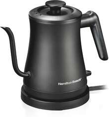 Hamilton Beach - Hervidor eléctrico compacto de cuello de cisne de 20 onzas / 0,6 litros para agua hirviendo, verter sobre café, té, calentamiento ultra rápido con 1200 vatios, interior de acero - Negro - - Ver 1