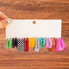 10pcs/40pcs Assorted Color Acrylic Resin C-Shape Hoop Earrings Set, Asymmetrical Colors - Colorful - View 5